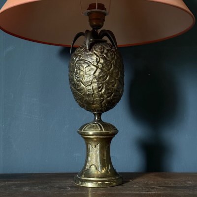 Lampe 1980 ananas en métal doré