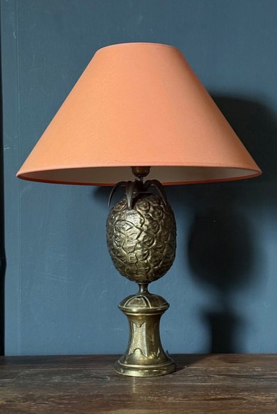 Lampe 1980 ananas en métal doré