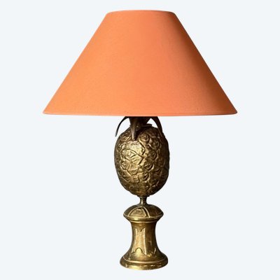 Lampe 1980 ananas en métal doré