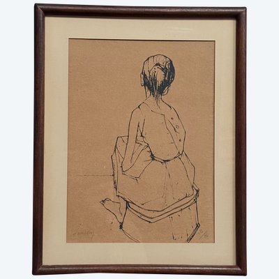 Lithographie contresignée par Jansem 30/40 femme de dos XXe