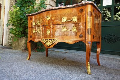 Commode sauteuse en marqueterie aux oiseaux, Grenoble