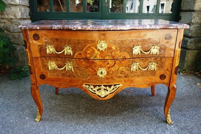 Commode sauteuse en marqueterie aux oiseaux, Grenoble