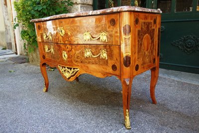 Commode sauteuse en marqueterie aux oiseaux, Grenoble