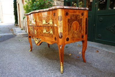 Commode sauteuse en marqueterie aux oiseaux, Grenoble