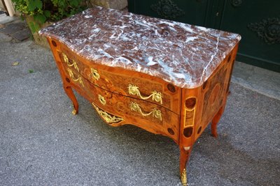 Commode sauteuse en marqueterie aux oiseaux, Grenoble