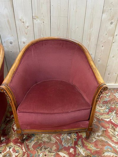 Pair of Art Deco style barrel armchairs