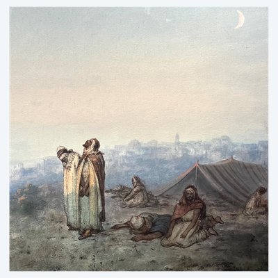 Paul Pascal (1839-1905), Lager in der Abenddämmerung, orientalistisches Aquarell XIX.