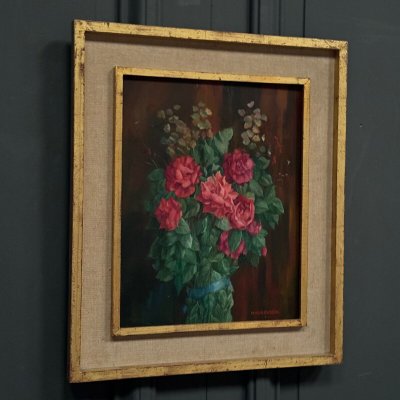 Huile sur bois nature morte bouquet de roses XXe par Mauboussin