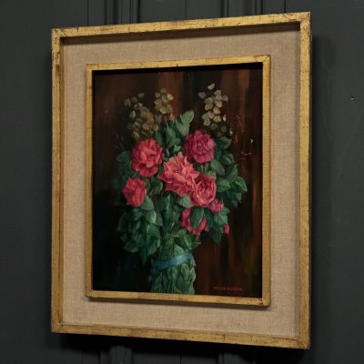 Huile sur bois nature morte bouquet de roses XXe par Mauboussin