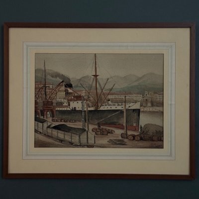 Aquarelle paquebot par Deny Nice 1938 début XXe