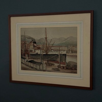 Aquarelle paquebot par Deny Nice 1938 début XXe