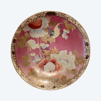 Assiette En Faïence De Satsuma à Décor De Fleurs Et d'Oiseau, Japon, époque Meiji, Fin 19ème Siècle