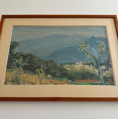 Aquarelle sur papier par Jean Vinay L'Isère paysage de montagne