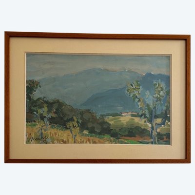 Aquarelle sur papier par Jean Vinay L'Isère paysage de montagne