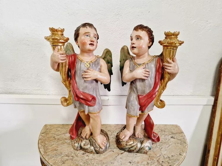 Pair De Porte-torches Anges Antiques Du 19ème Siècle