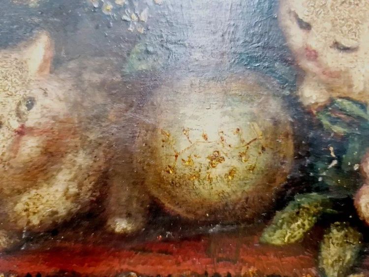 Peinture à l'Huile Chatons XIXe Siècle Signée Costa