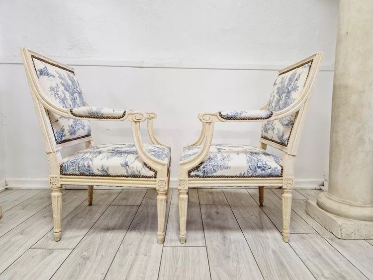 Pair of Antique Directoire Style Bergère Armchairs