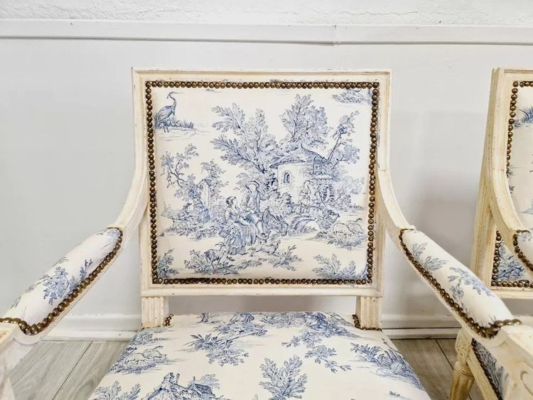 Pair of Antique Directoire Style Bergère Armchairs