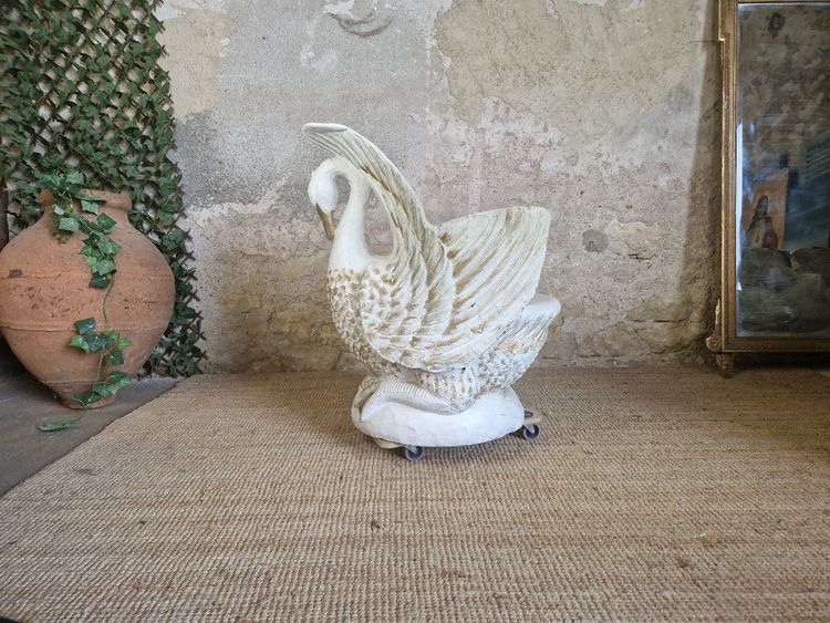 Poltrona vintage in legno massello a forma di cigno in stile Art Déco rara