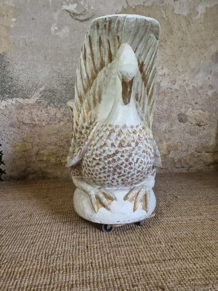 Poltrona vintage in legno massello a forma di cigno in stile Art Déco rara