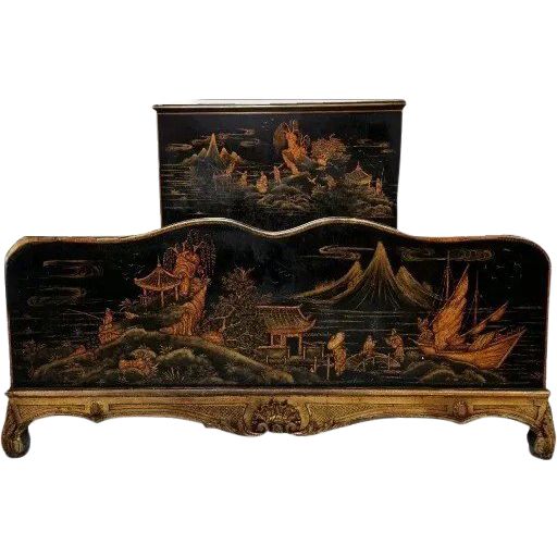 Lit Chinois Ancien En Bois Sculpté