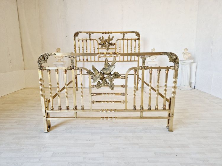 Antique Brass Bed Art Nouveau Period Bronze Details Eros