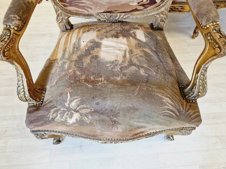 Antikes Louis XV Aubusson Wohnzimmerset, französisches Sofa und Stühle