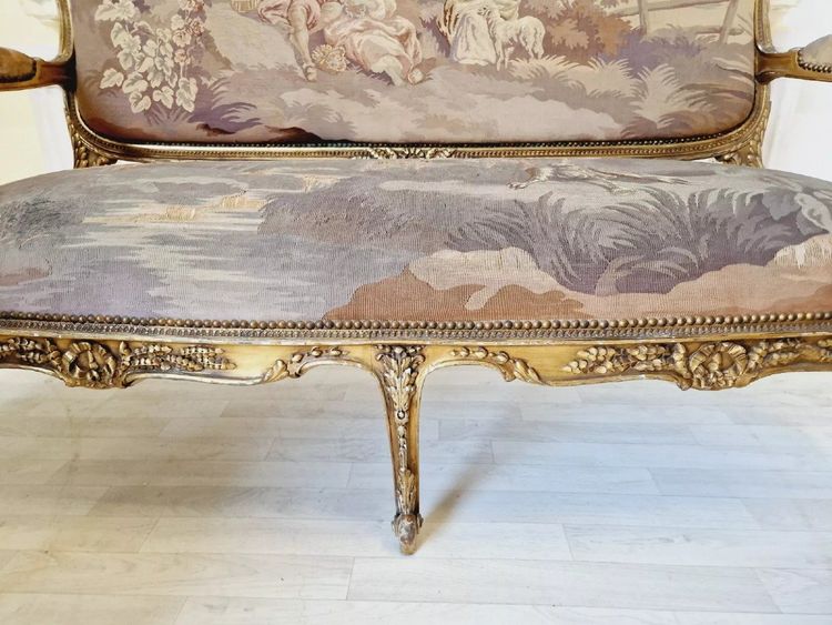 Antikes Louis XV Aubusson Wohnzimmerset, französisches Sofa und Stühle