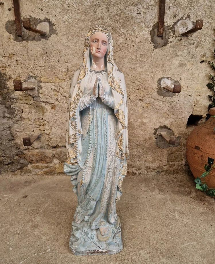 Life-Size Antique Religious Statue of Mary of Lourdes