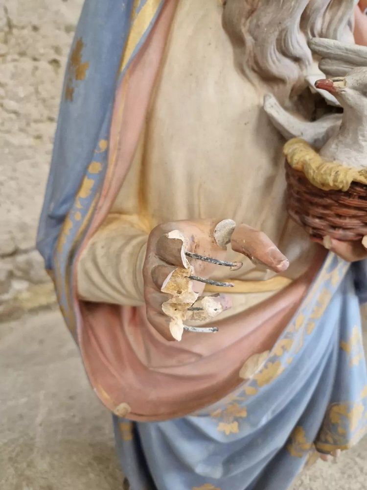 Antike lebensgroße religiöse Statue des Heiligen Joaquin, französische Kirchenskulptur