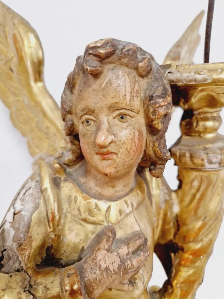 Pair of Antique 18th Century Angel Torch Holders