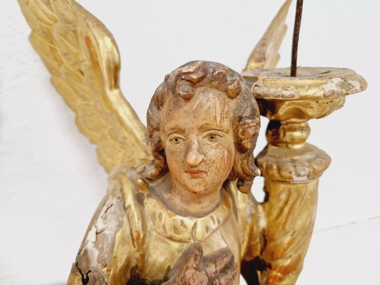 Paire De Porte-torches Anges Antiques Du 18ème Siècle