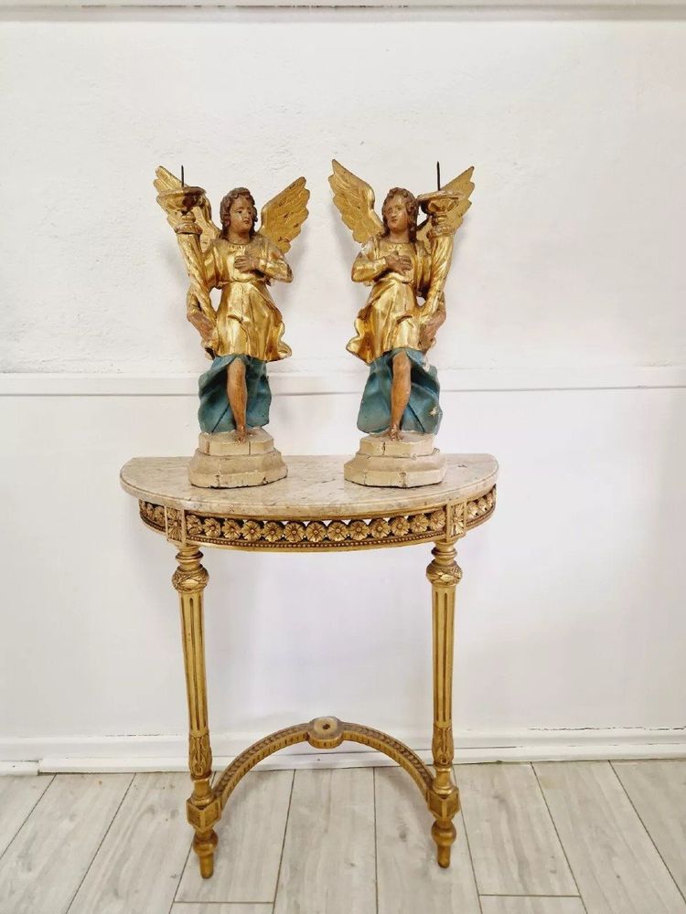 Paire De Porte-torches Anges Antiques Du 18ème Siècle