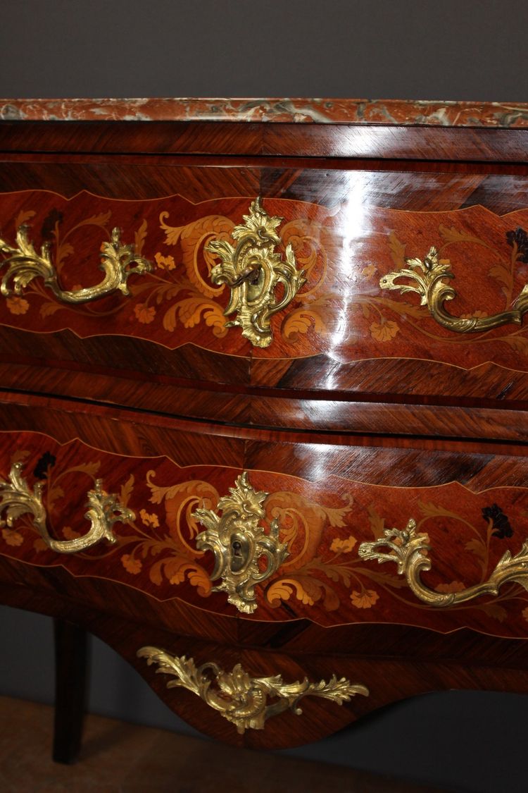 Commode Secrétaire De Style Louis XV En Marqueterie Fin XIX