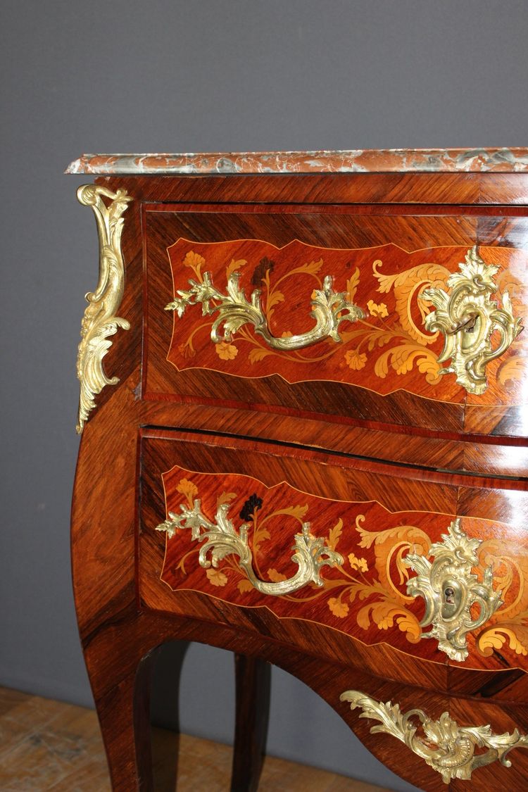 Commode Secrétaire De Style Louis XV En Marqueterie Fin XIX