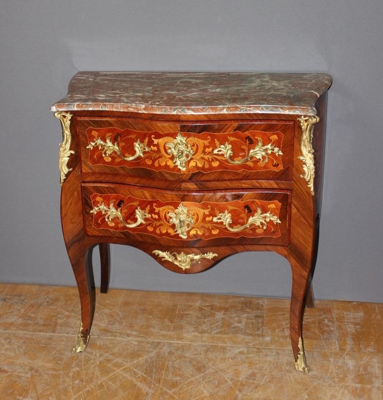 Commode Secrétaire De Style Louis XV En Marqueterie Fin XIX