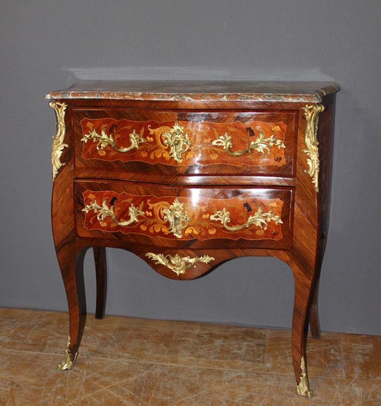 Commode Secrétaire De Style Louis XV En Marqueterie Fin XIX