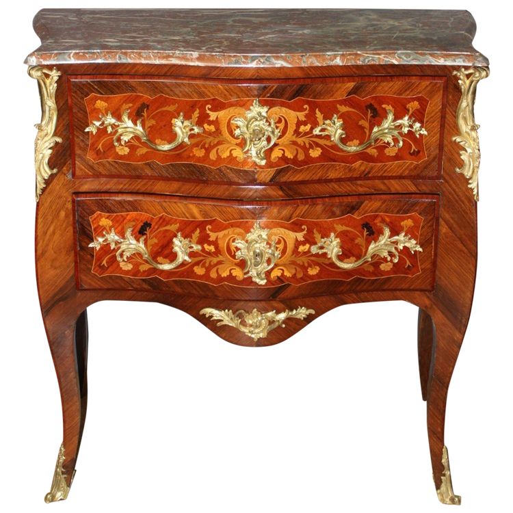 Commode Secrétaire De Style Louis XV En Marqueterie Fin XIX