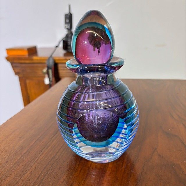 Murano glass sunken vase 1970s Flavio Poli . H 17 Perfume holder .