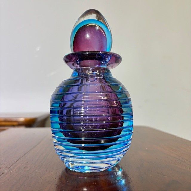 Murano glass sunken vase 1970s Flavio Poli . H 17 Perfume holder .