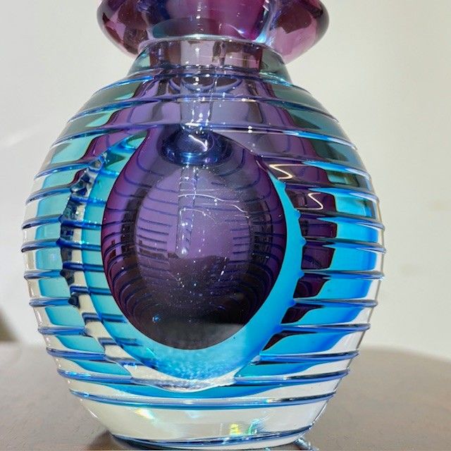 Murano glass sunken vase 1970s Flavio Poli . H 17 Perfume holder .