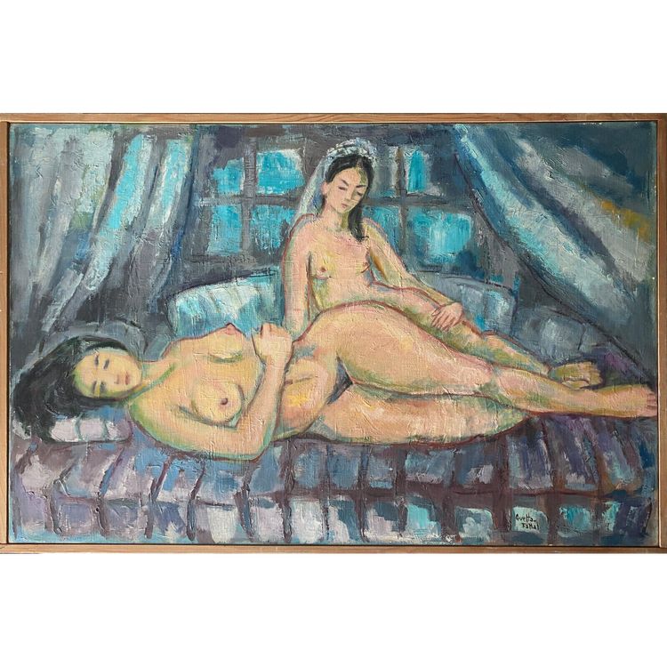 Painting Femmes allanguies HST M. GUETTA-FATTAL (1922-2009) Fauvism Cubsime