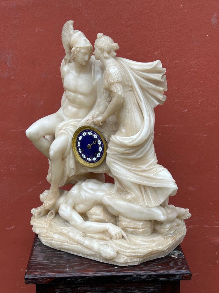 Orologio in alabastro del XIX secolo - Teseo vince il Minotauro e si allea con Arianna - Impero