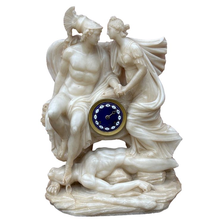 Orologio in alabastro del XIX secolo - Teseo vince il Minotauro e si allea con Arianna - Impero