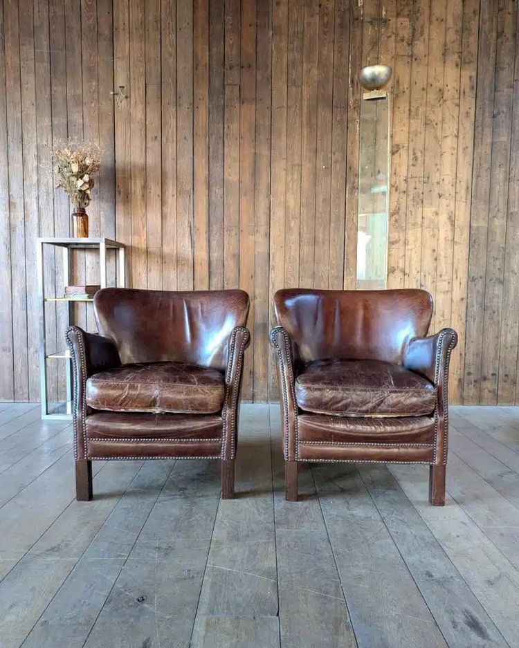 Pair of leather club chairs