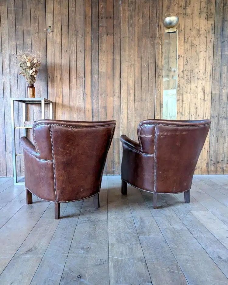 Pair of leather club chairs