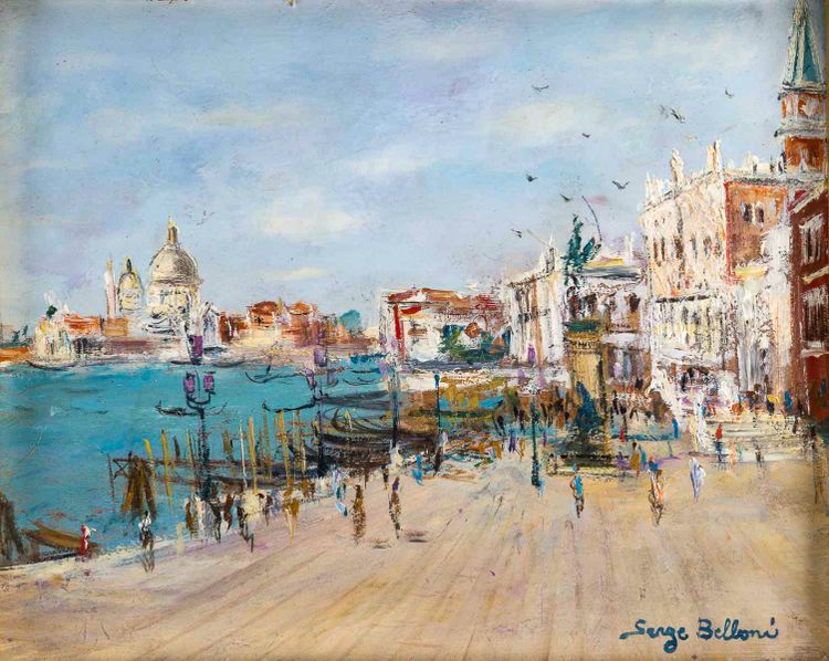 Serge Belloni (1925-2005), Venice Riva degli Schiavoni, oil on wood, circa 1970