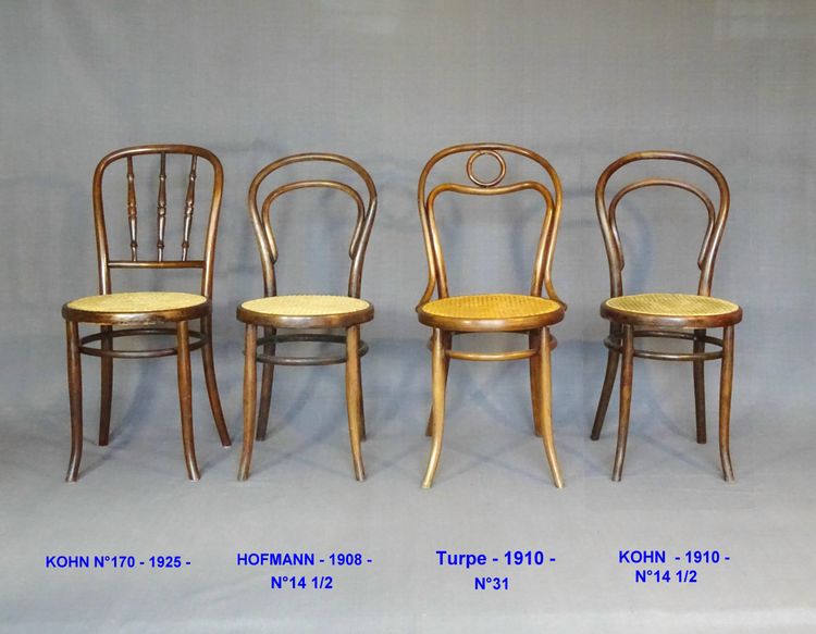 Set di 4 sedie da bistrot in canna, 1905-1925, Kohn, Turpe , Hofmann .