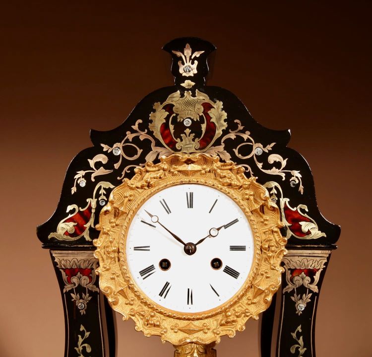 French portico-style "Boulle" mantel clock, circa 1870.