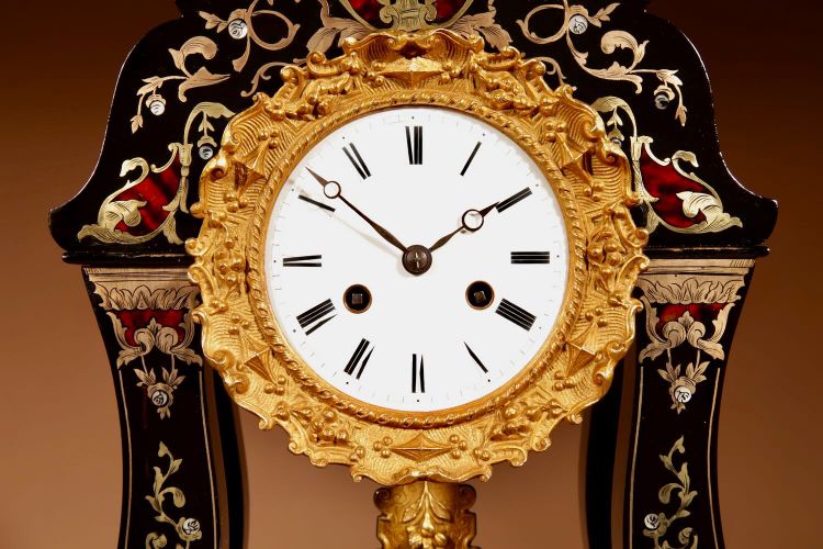 French portico-style "Boulle" mantel clock, circa 1870.